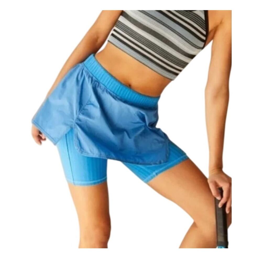 Free People Movement Daisy Woven Breezy Blue Athletic Ribbed Sport Tennis Skort